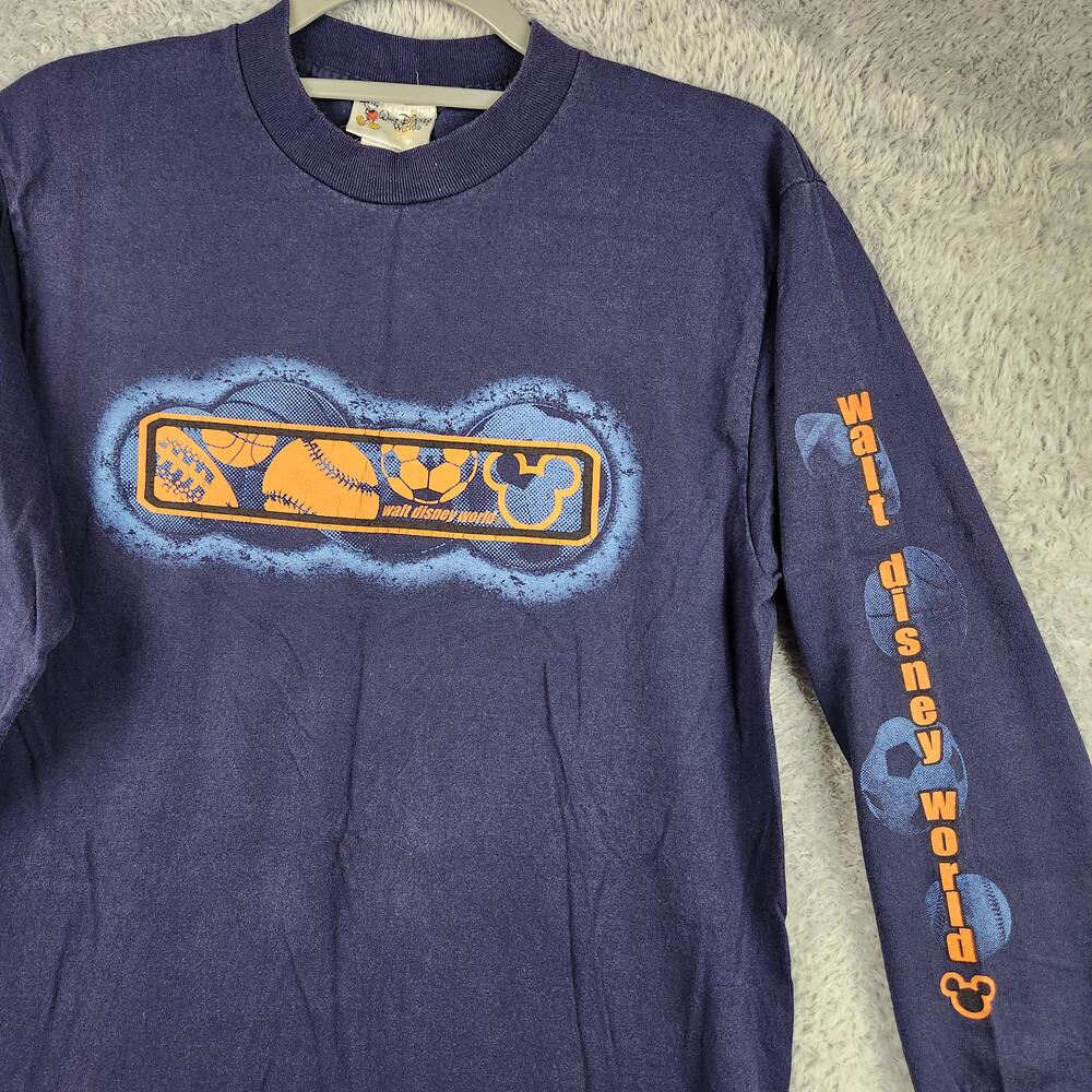 Vintage Walt Disney World Mickey Shirt Mens Medium Blue Sports Long Sleeve Y2k